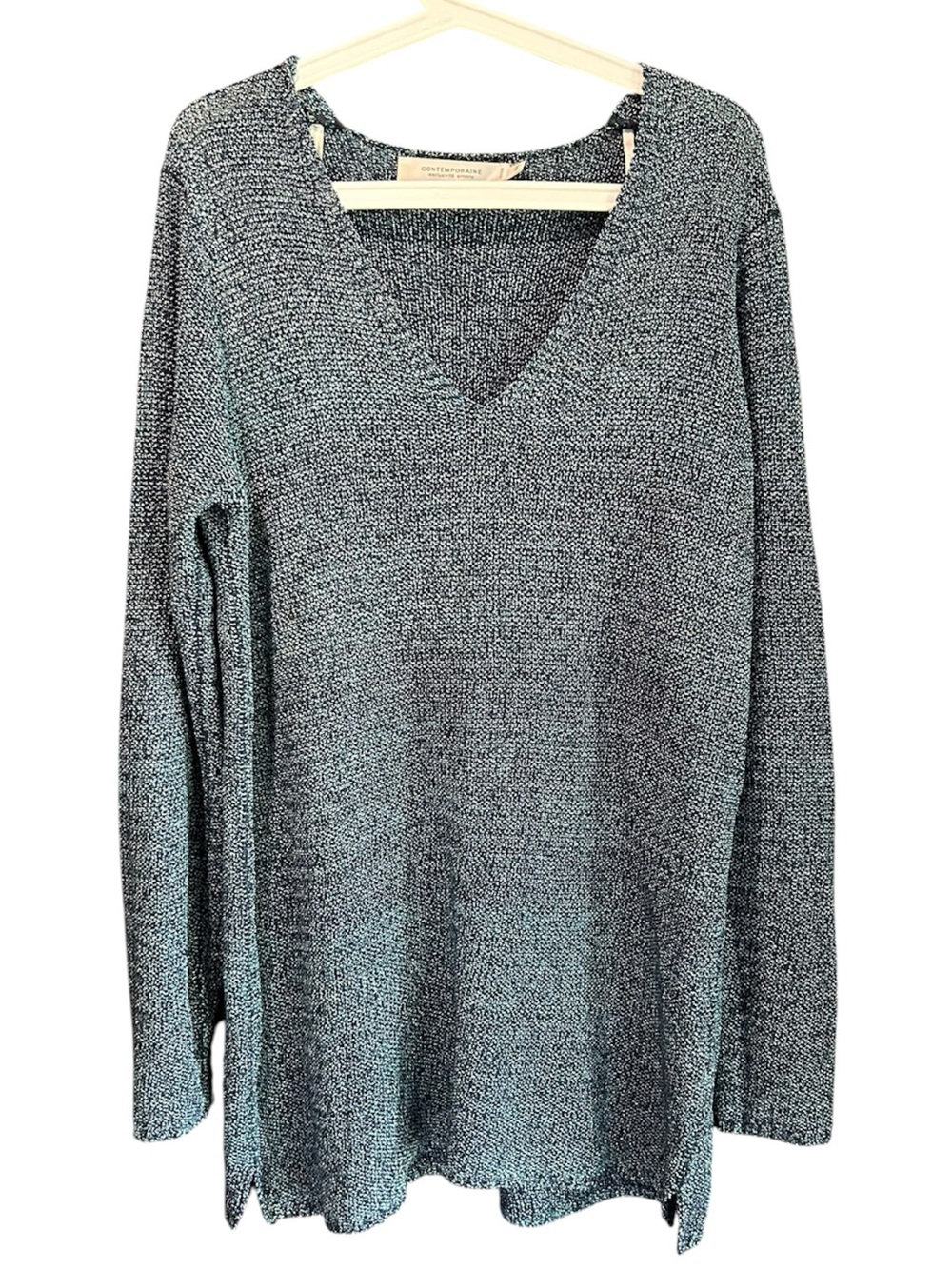 Gray and Blue V‑Neck Long Sleeve Knit Sweater by Contemporaine - Simons